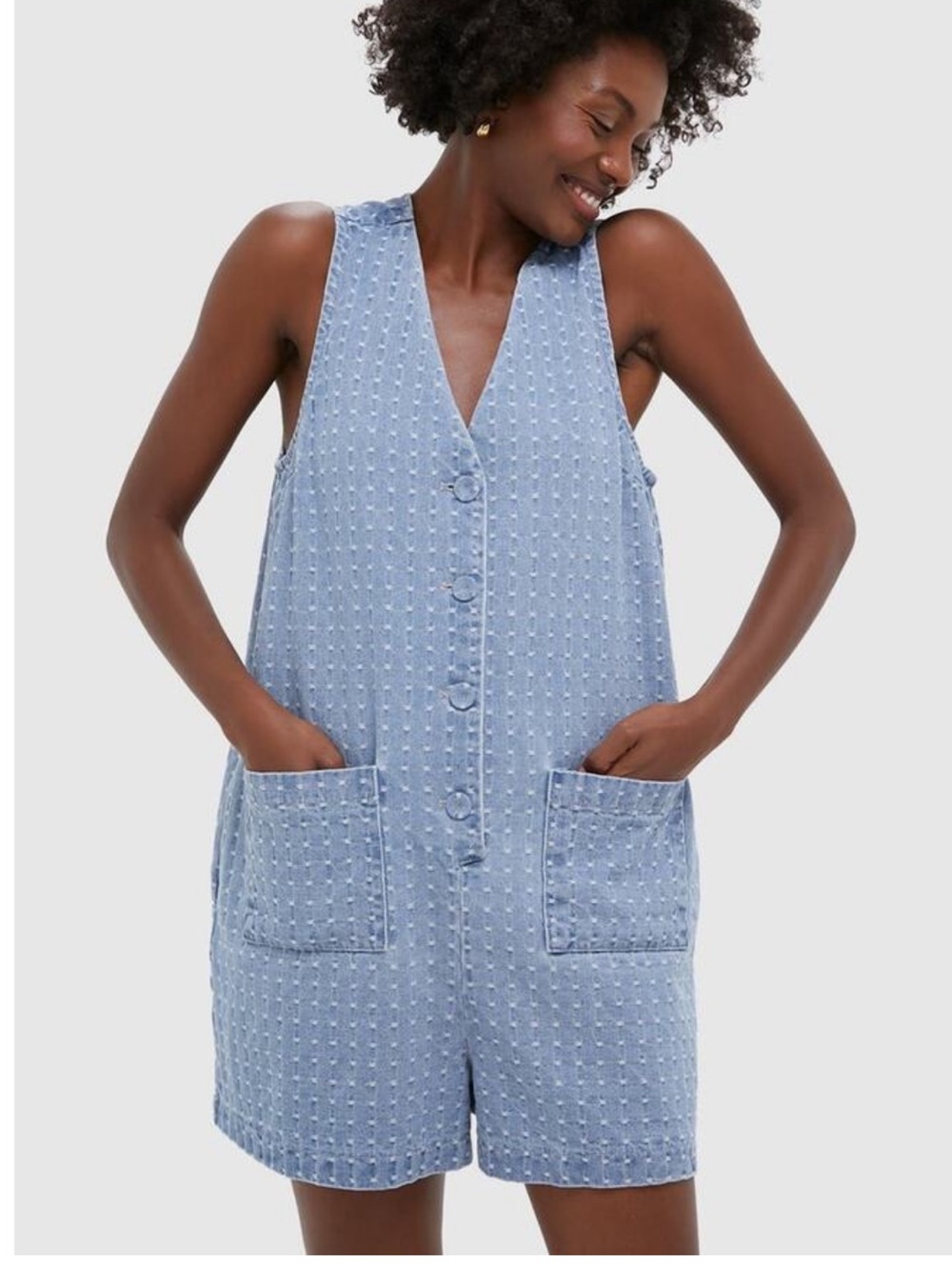 Tuckernuck Light Blue Textured V-Neck Romper